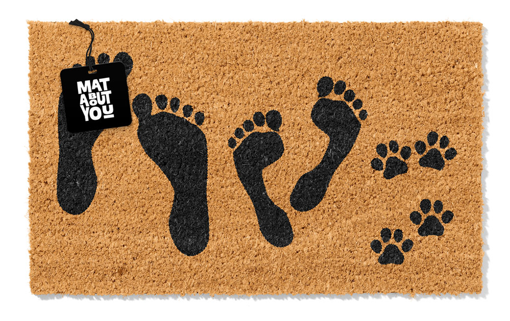 Family & Pawprint Doormat – Footsteps & Pet Paws Welcome Mat