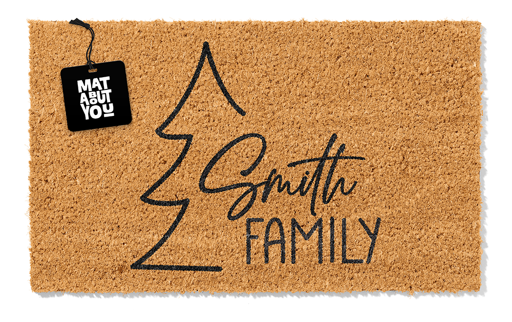 Personalised Family Christmas Tree Doormat – Custom Name Coir Mat