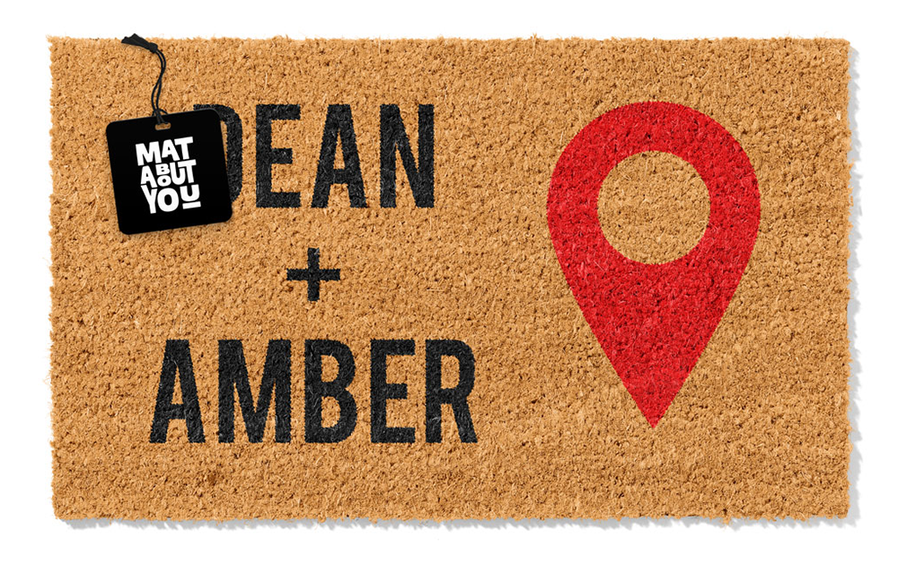 Personalised Doormat – Location Marker with Couple's Names