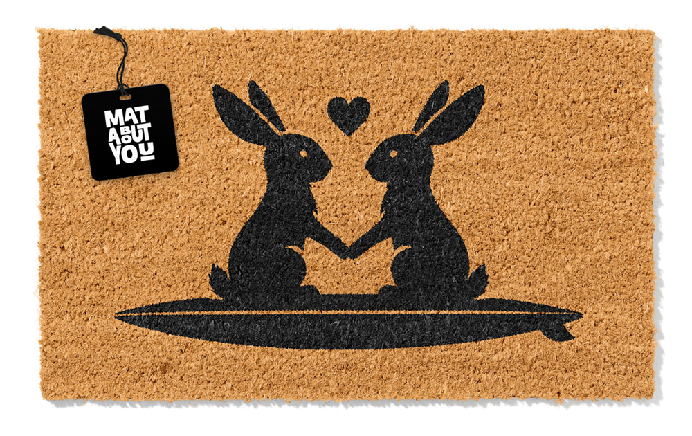 Bunny Love Doormat – Rabbit Couple Coir Mat