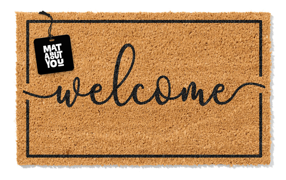 Welcome Doormat – Script Border Natural Coir Mat